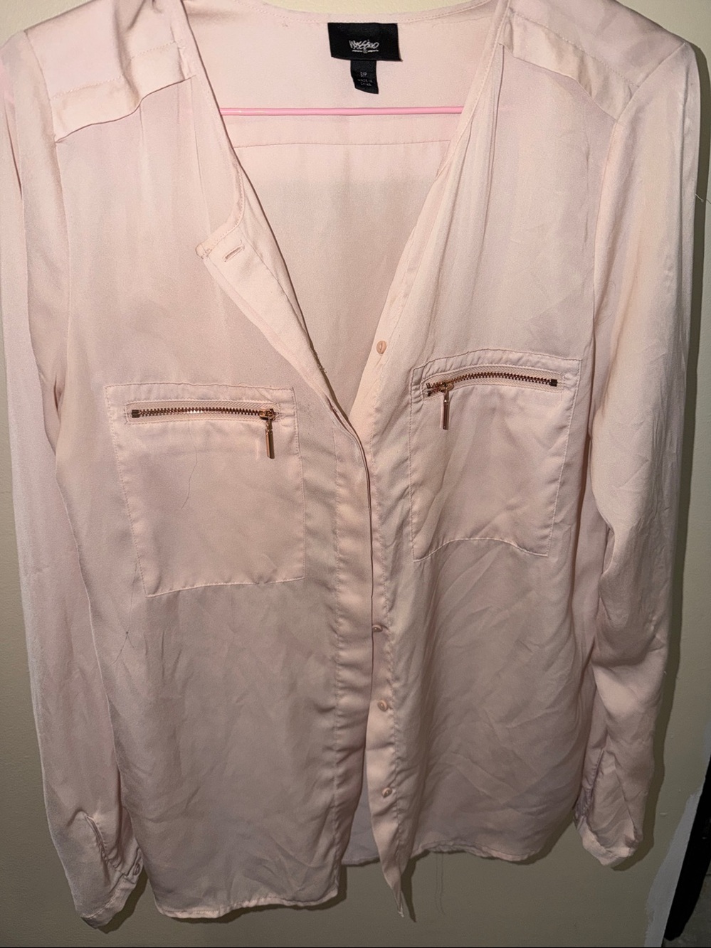 Market Pale Blush Satin Button-Front blouse